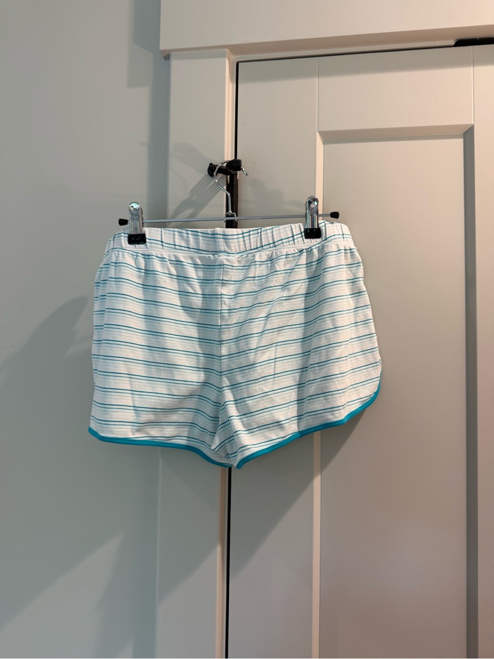 Lake Pajamas Striped Two-Piece Lounge Set in White and Teal Trim - Picture 5 of 5